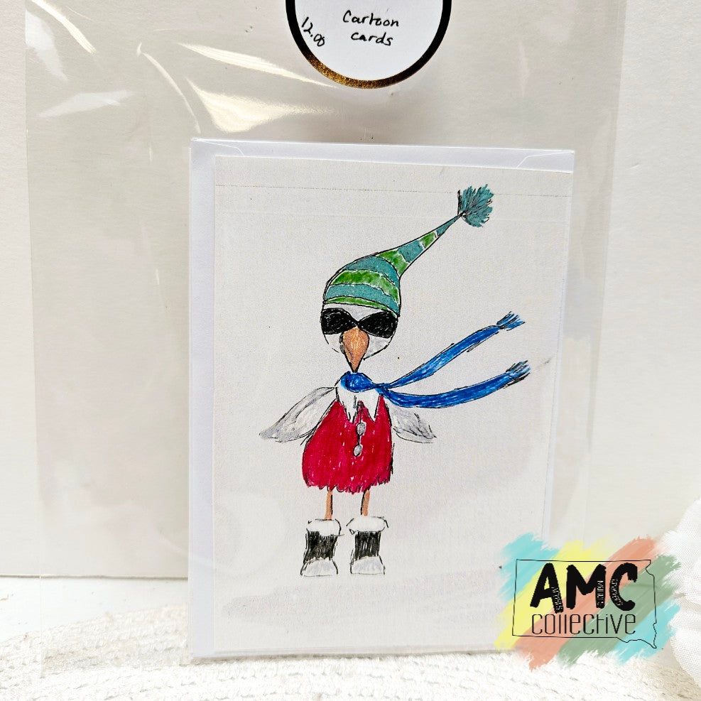 Blue Scarf Winter Hand-Drawn Duck Print Cards