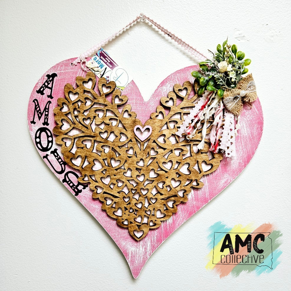 Amour Heart Wood Wall Hanging