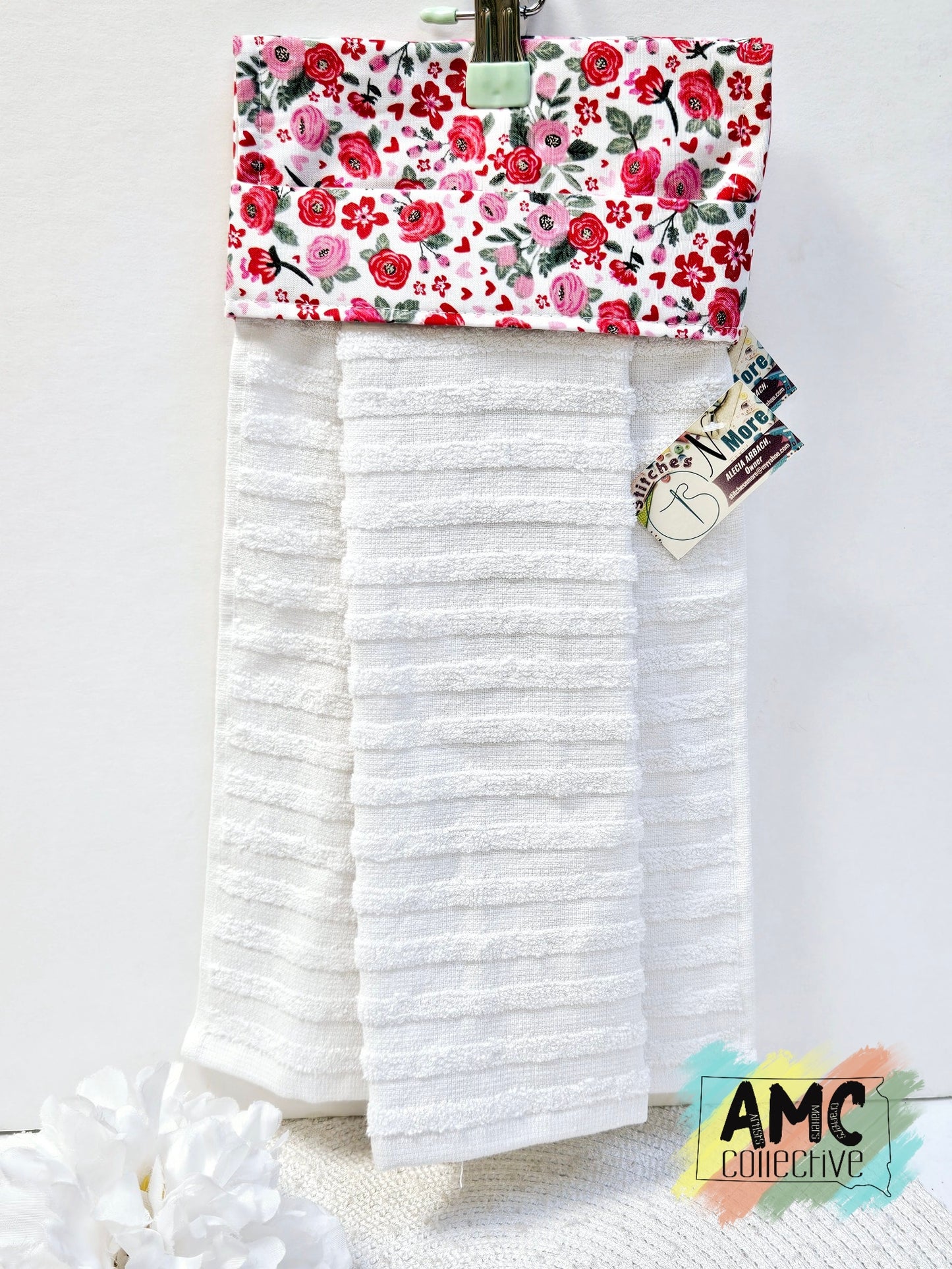 White/Roses/Hearts Kitchen Towel