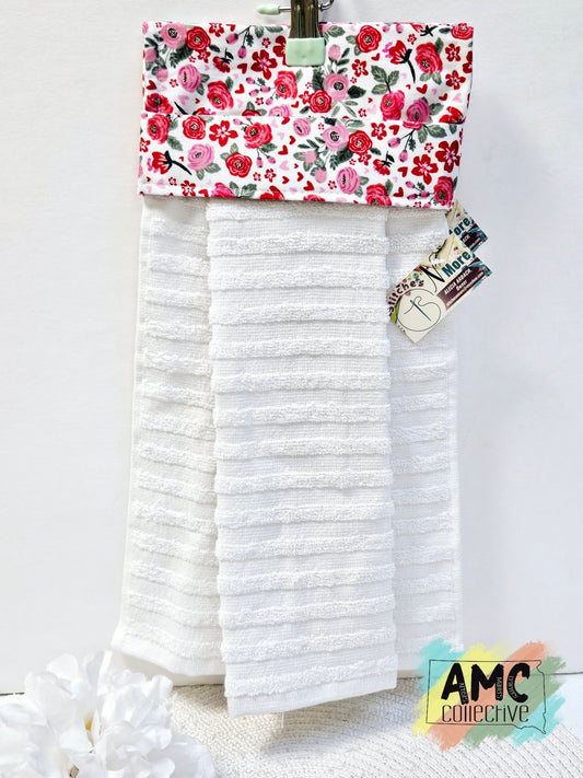 White/Roses/Hearts Kitchen Towel