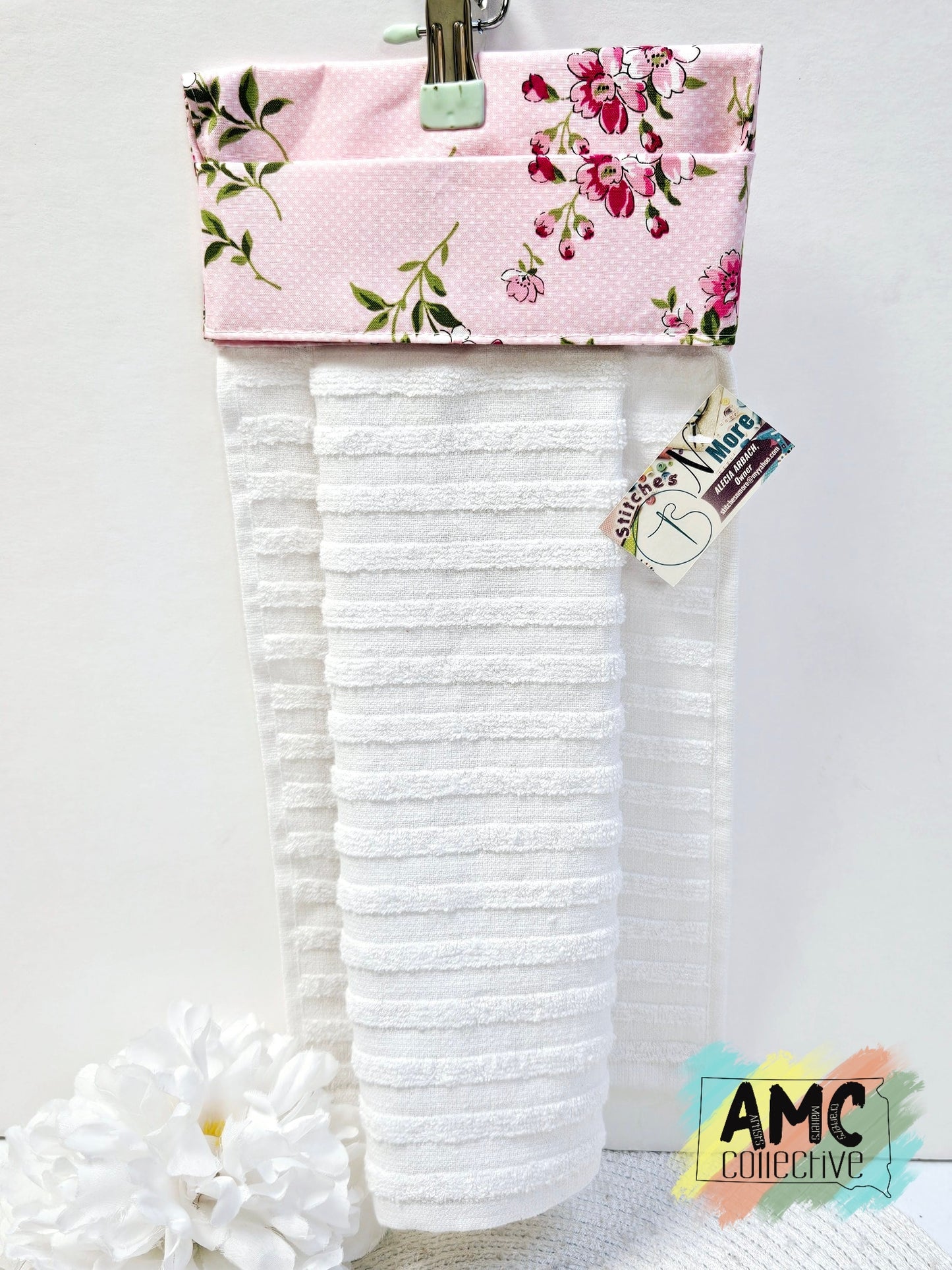 Pink/White Dots Big Floral Kitchen Towel