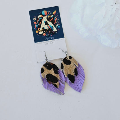 Animal Print Double Feather Leather Earrings