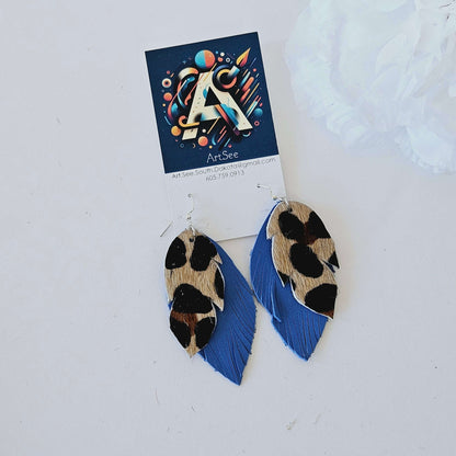 Animal Print Double Feather Leather Earrings