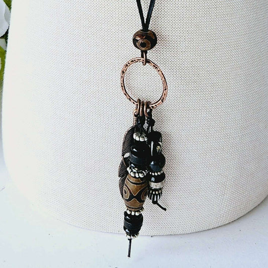 Black and Brown Beaded Tassel Necklace