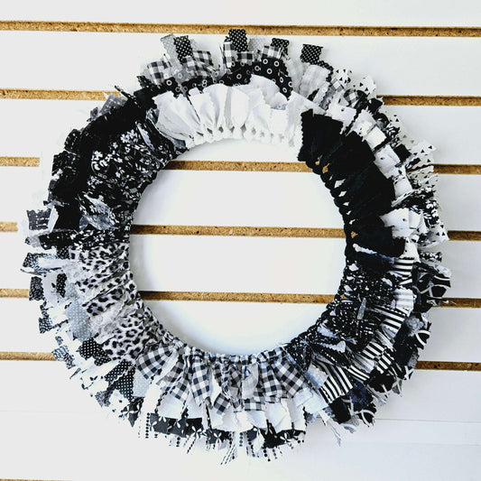 Black and White Fabric Wreath