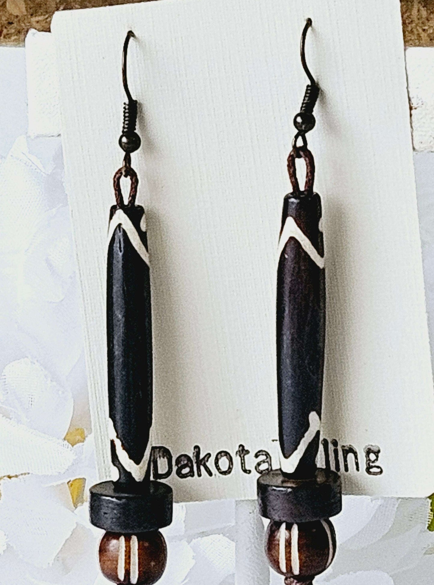 Black and White Wood Bead Earrings