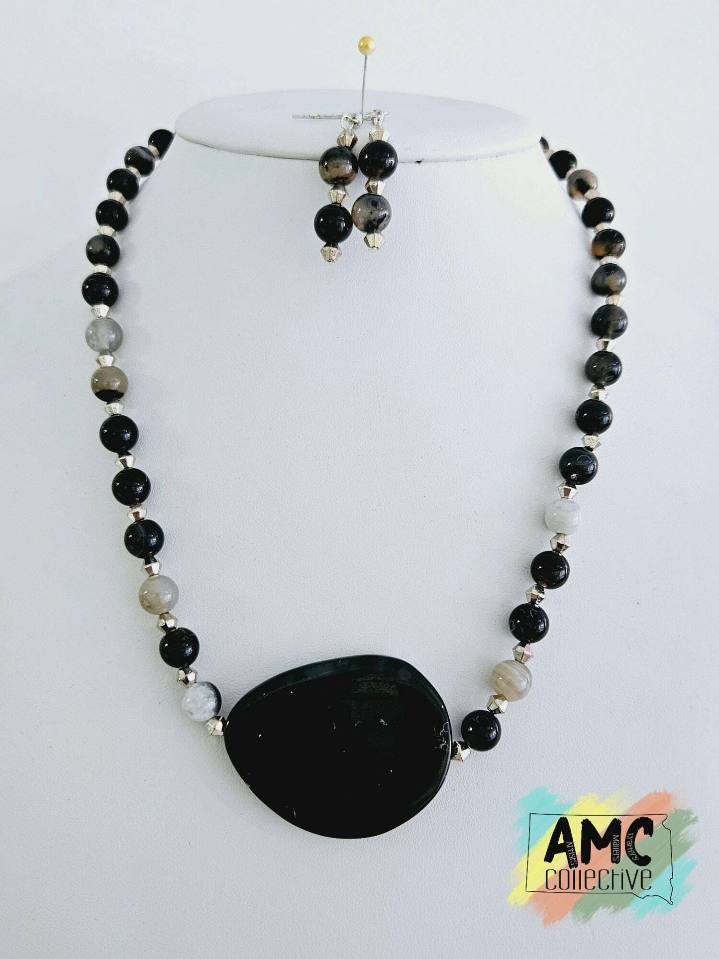 Black Stone Necklace & Earring Set