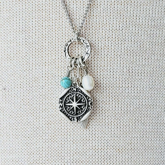 Blue and White Compass Necklace