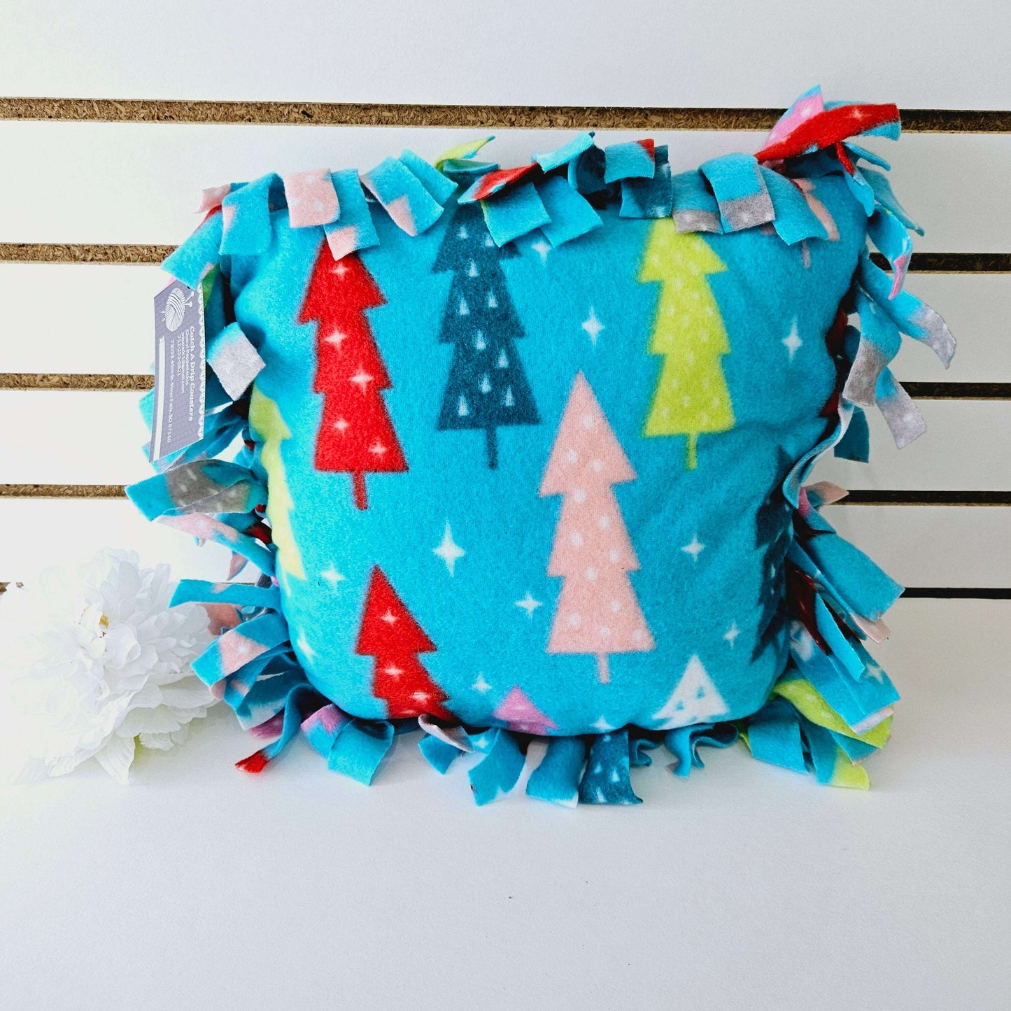 Blue Christmas Tree Fleece Christmas Pillow