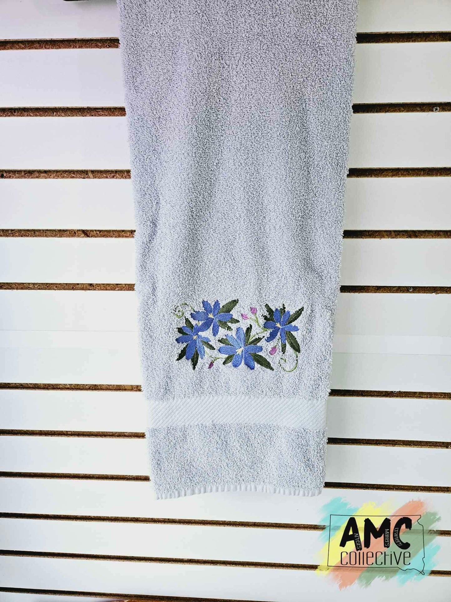 Blue Flowers Embroidered Towel