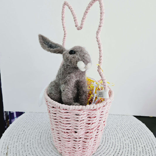 Brown Bunny in Pink Basket