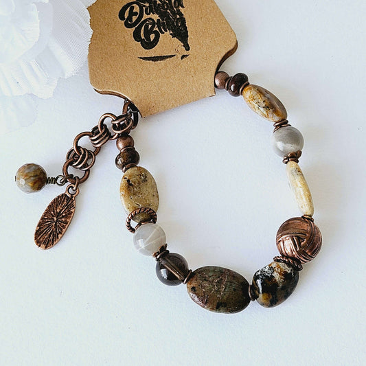 Brown Stone Bracelet with Starburst Charm