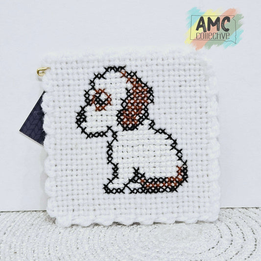 Brown & White Dog Single Embroidered Coaster