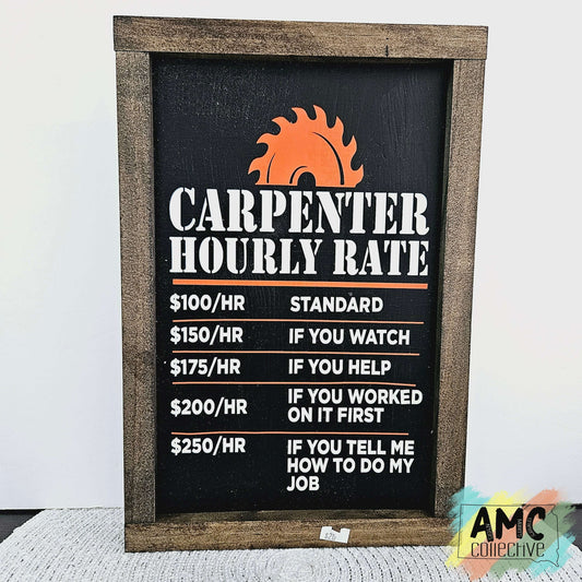 Carpenter Hourly Rate Wood Sign