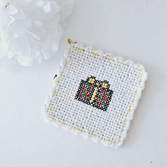 Christmas Present Single Embroidered Coaster