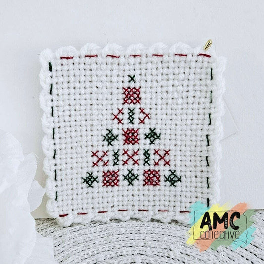 Christmas Tree Single Embroidered Coaster