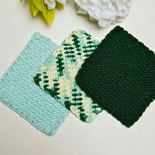 Crochet Dish Cloth - Set 3 Green/White
