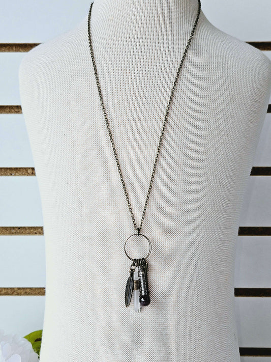 Crystal and Feather Charm Necklace