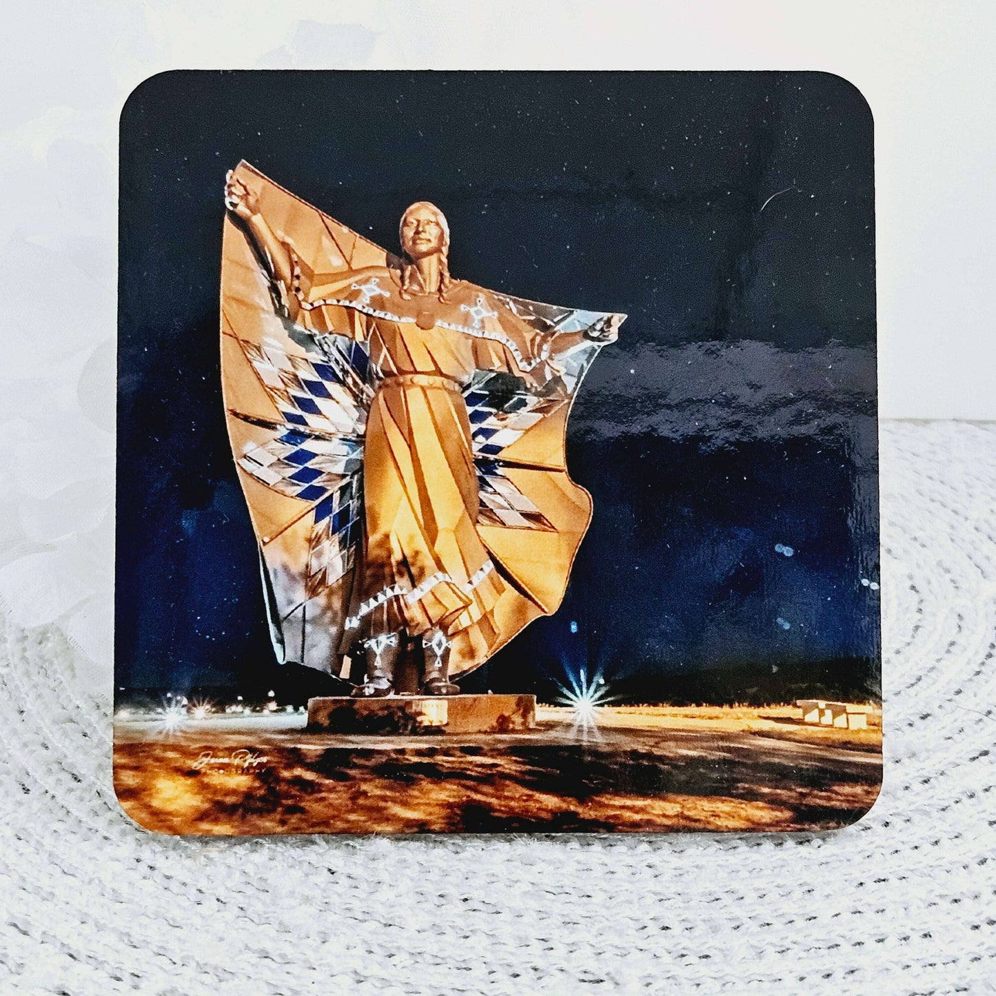 Dignity Statue at Night Photo Coaster