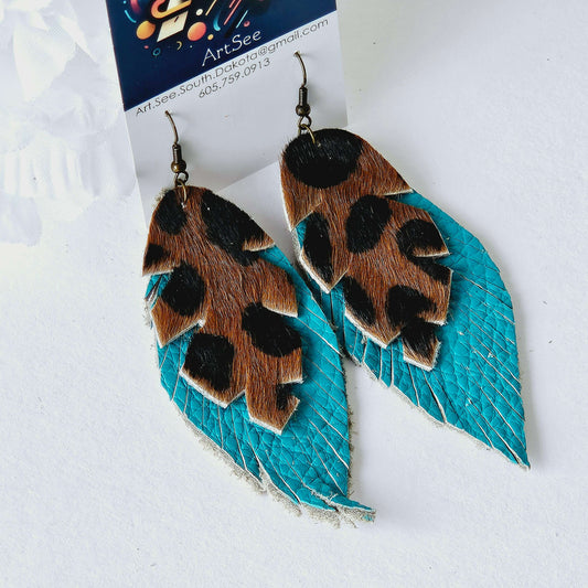 Double Feather Leather Earrings