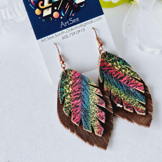 Double Feather Leather Earrings