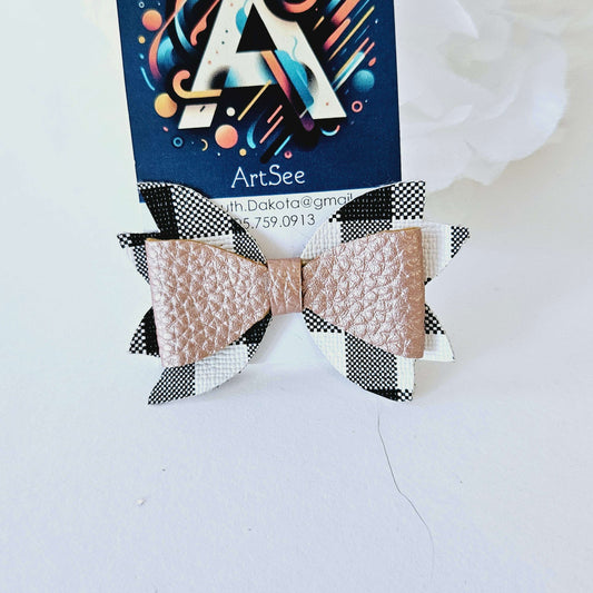 Double Layer Bow - Pink/Plaid