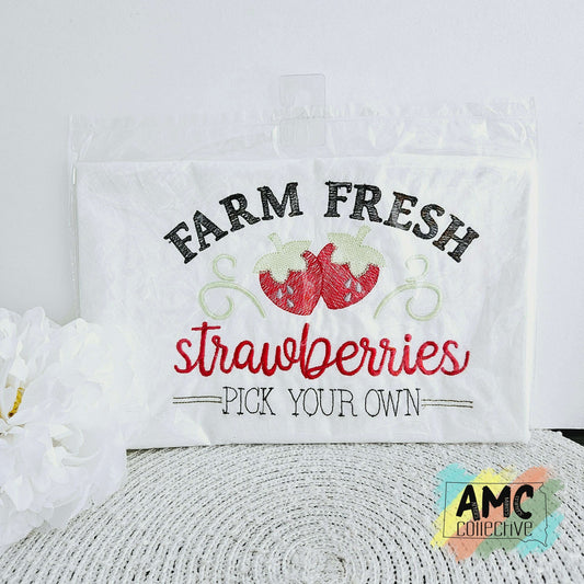 Embroidered Tea Towel - Farm Fresh Strawberries