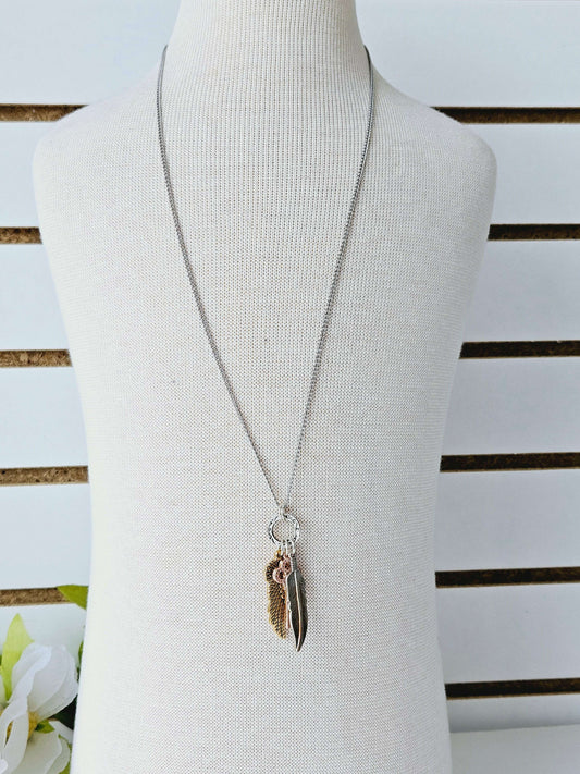 Feather and Key Necklace