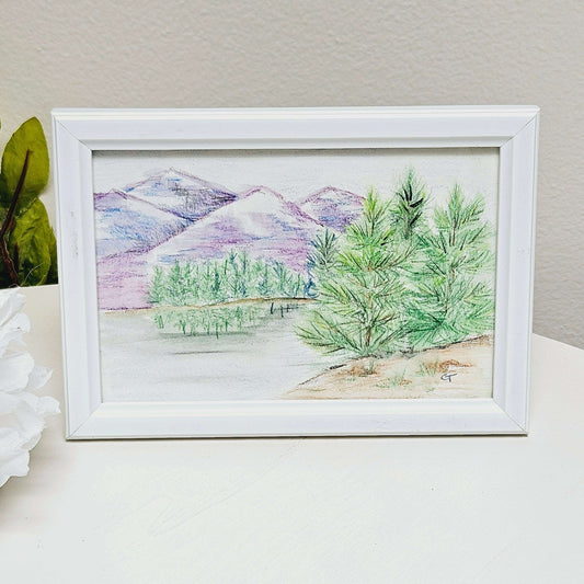 Framed Drawing of Mountain-scape