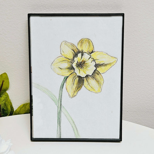 Framed Drawing of Yellow Flower