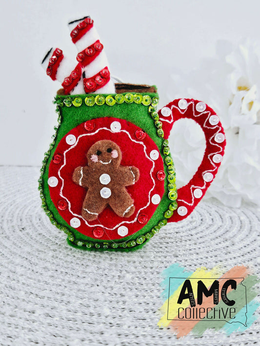 Gingerbread Man Cocoa Mug Felt Ornament