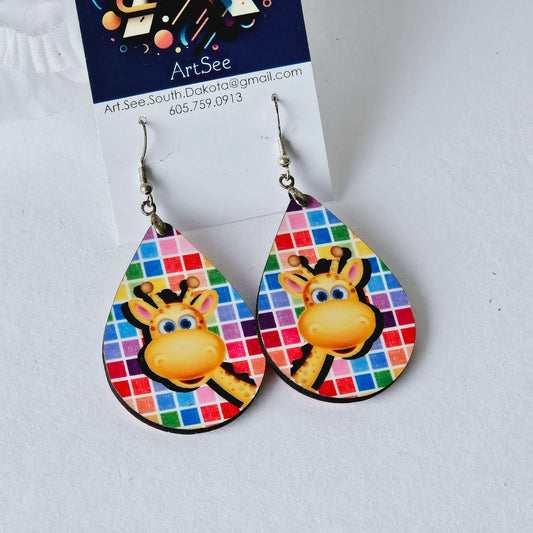 Giraffe Wood Earrings