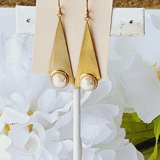 Gold Triangle with Pearl Earrings