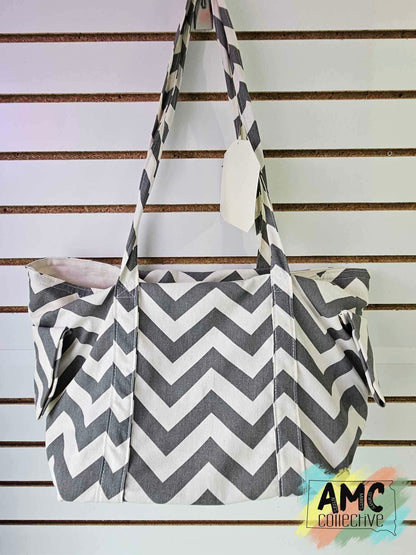 Grey and White Chevron Grocery Tote Bag