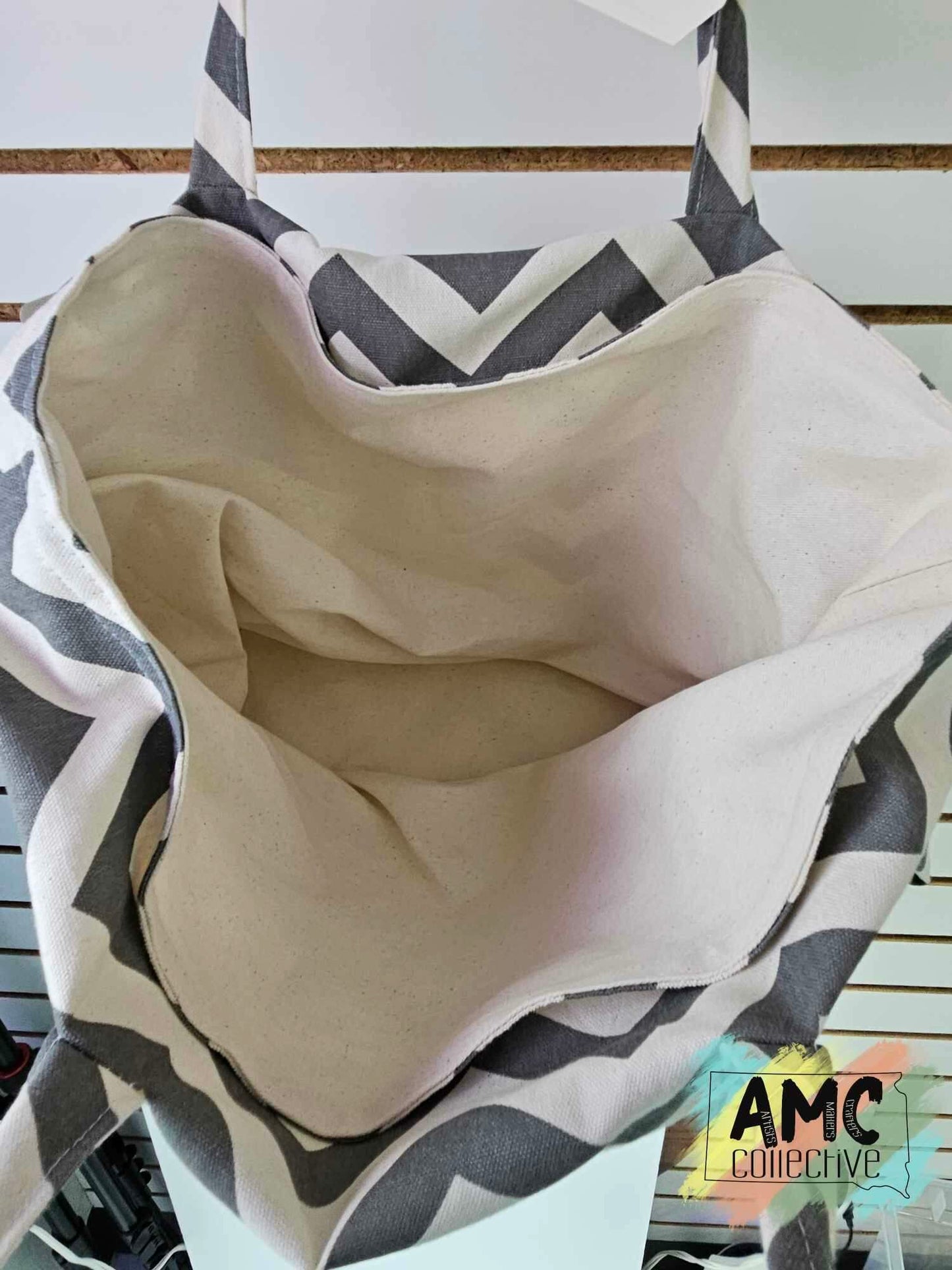 Grey and White Chevron Grocery Tote Bag