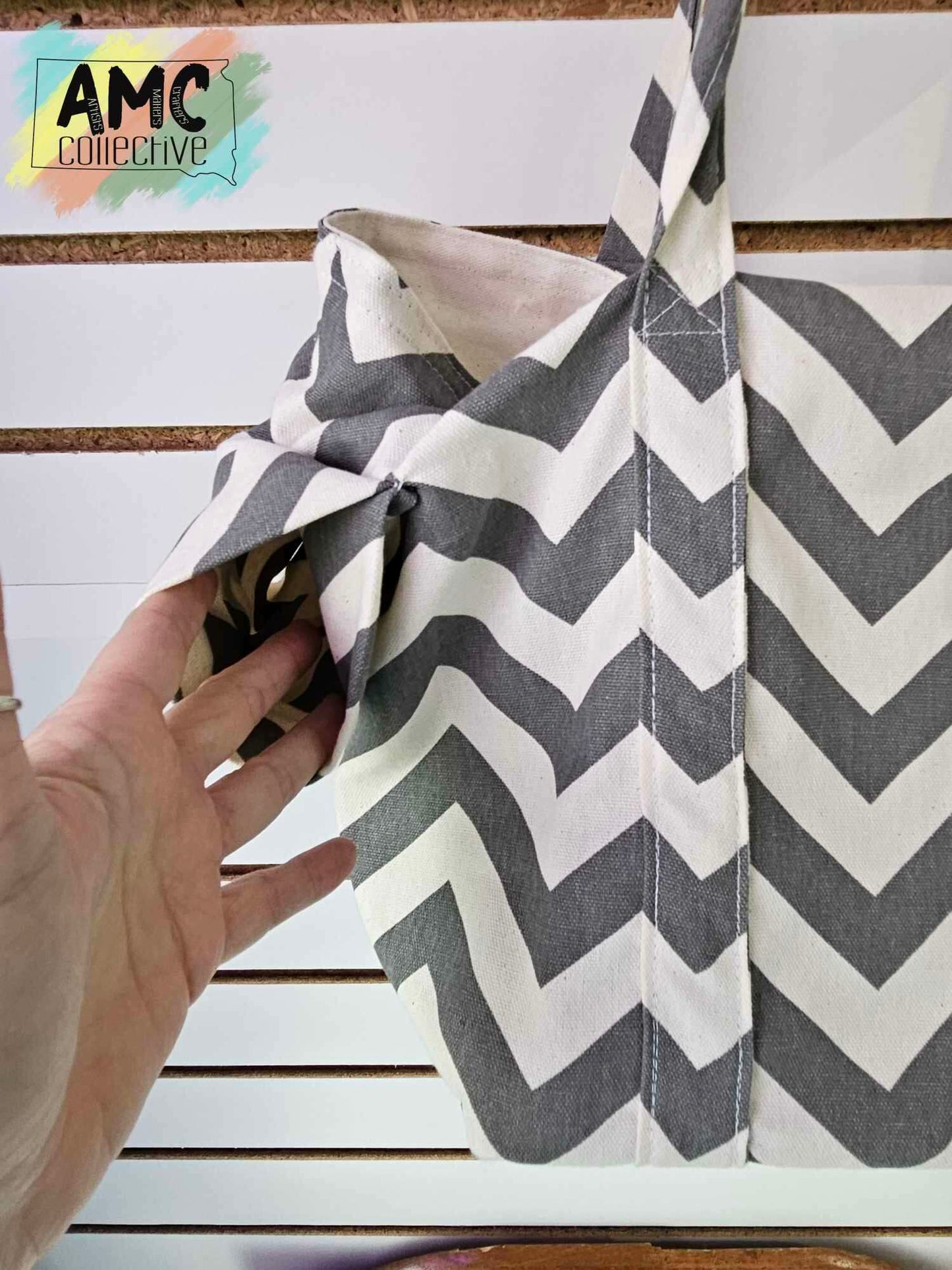 Grey and White Chevron Grocery Tote Bag