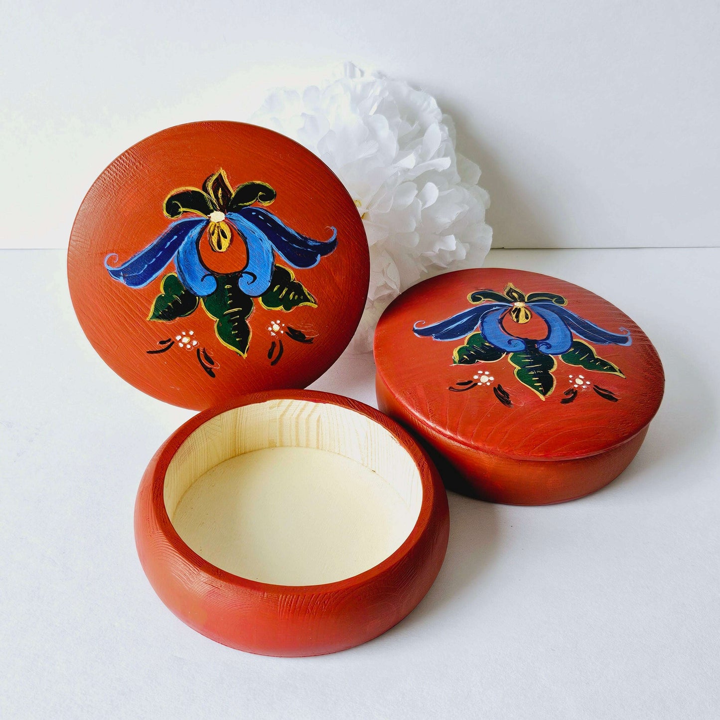 Hallingdal Rosemaling Round Wood Boxes