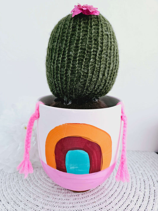 Knitted Cactus - Retro Rainbow