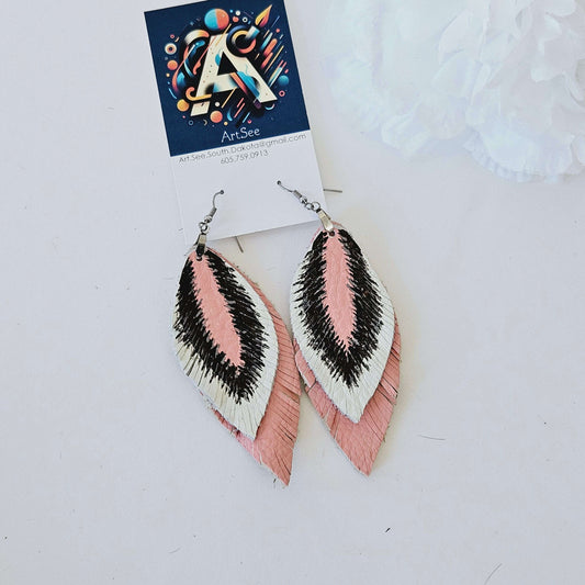 Large Double Feather Leather Earrings