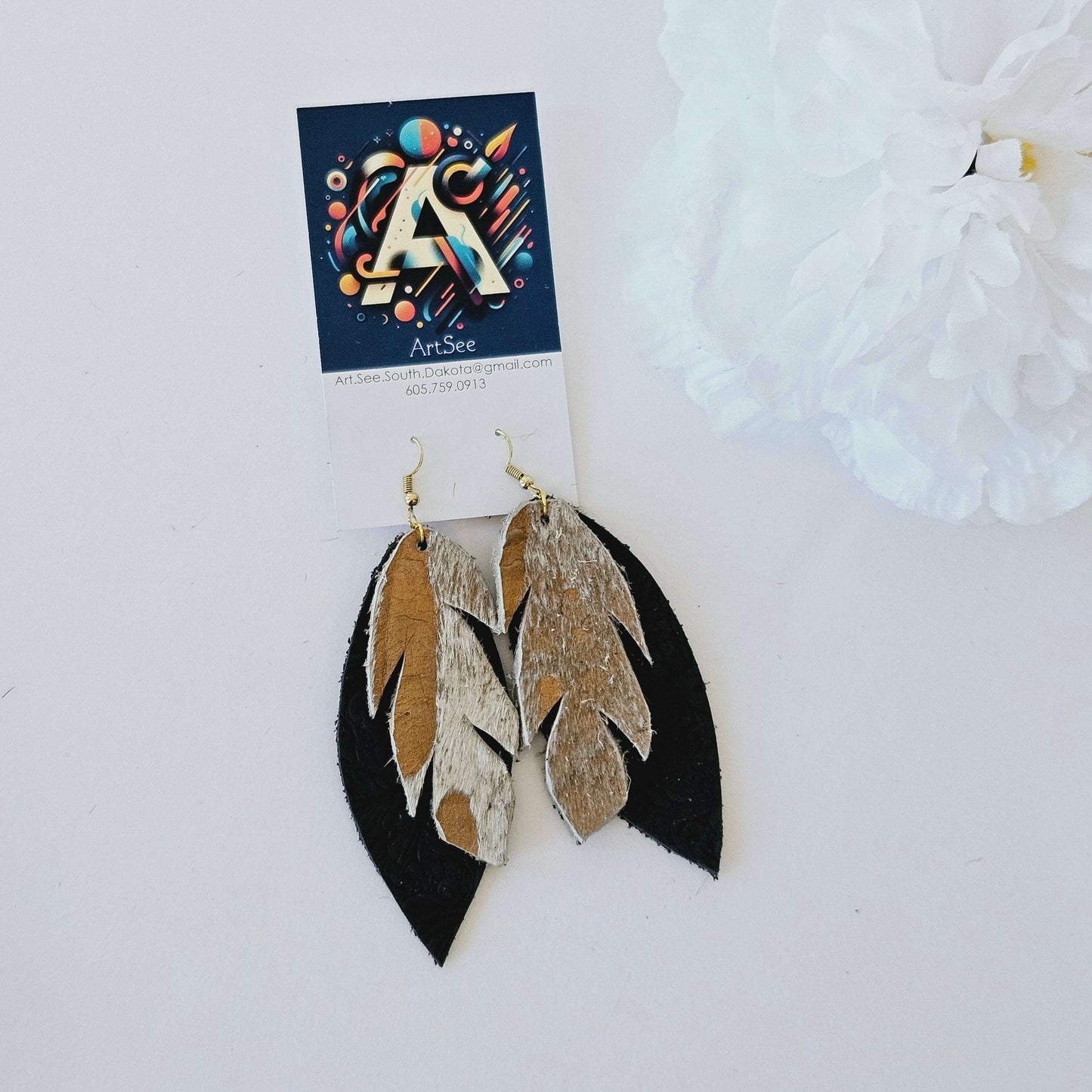 Double Feather Earrings - Gold & Black