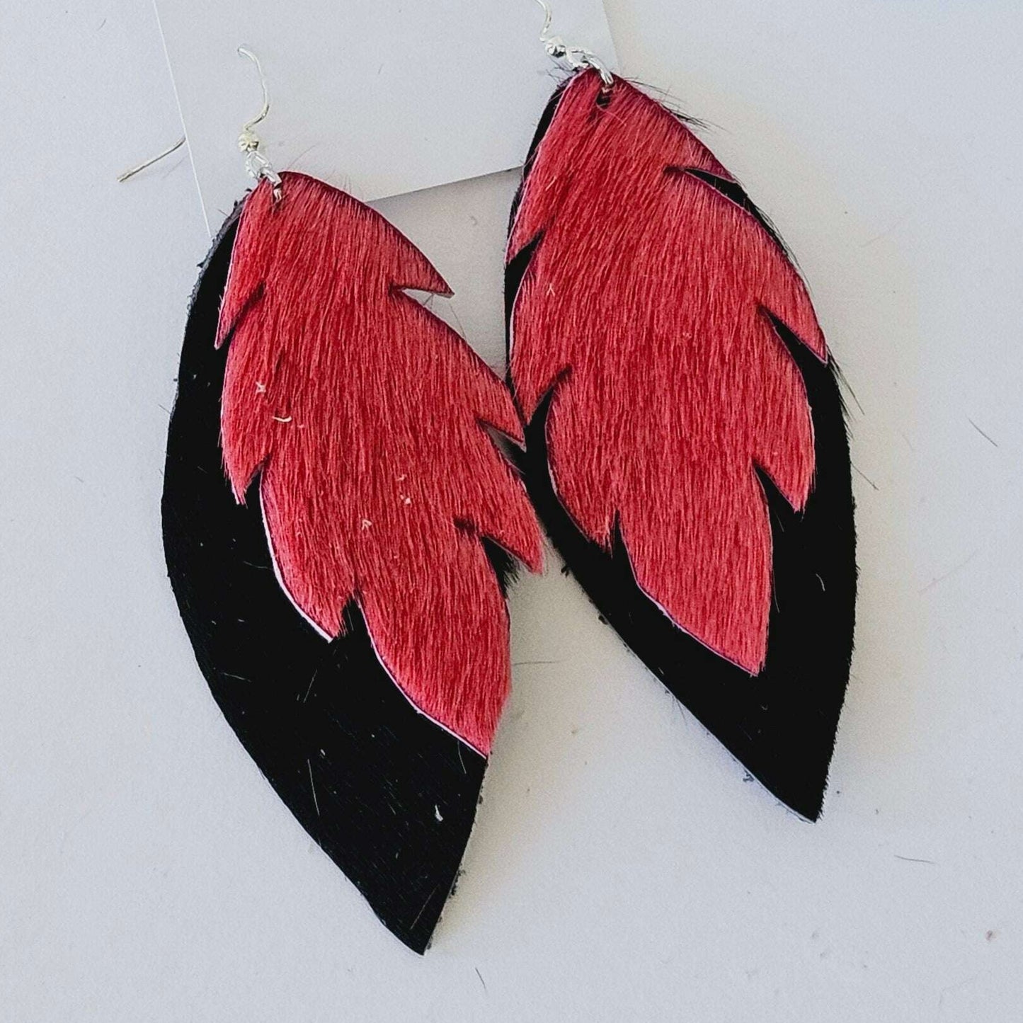 Double Feather Earrings - Red/Black