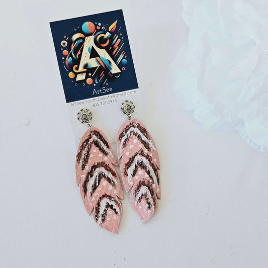 Painted Single Feather Earring - Pink