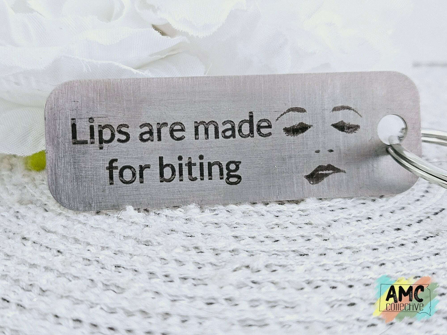 Lips Are Made for Biting Metal Keychain