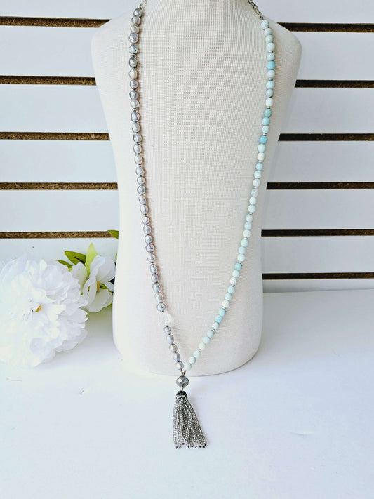 Long Pearl/Stone Necklace