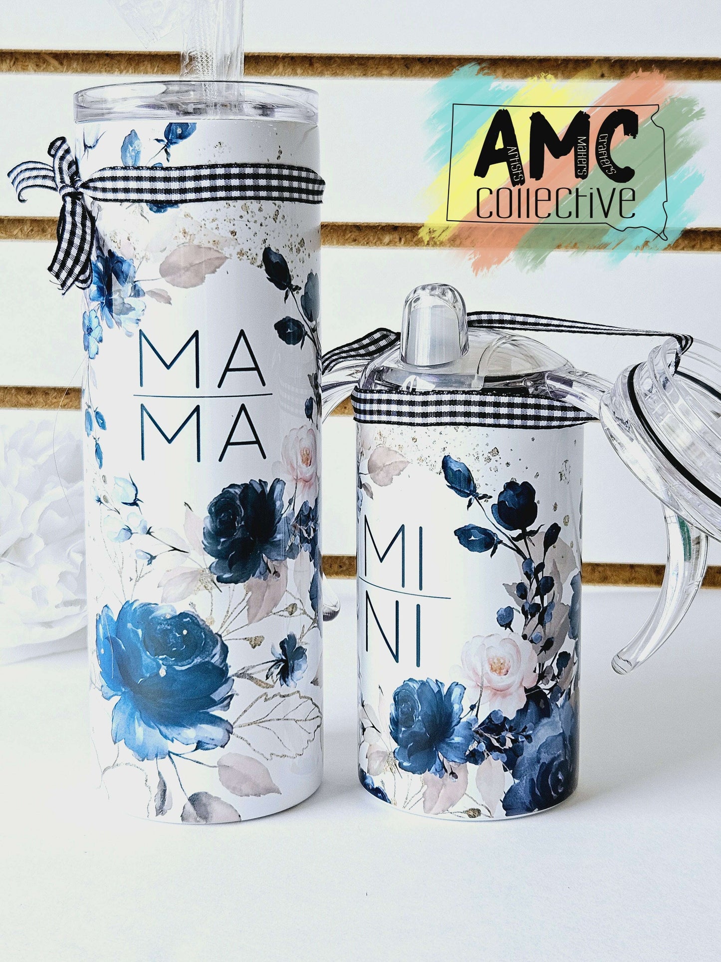 Mama/Mini Blue Floral Tumbler Set