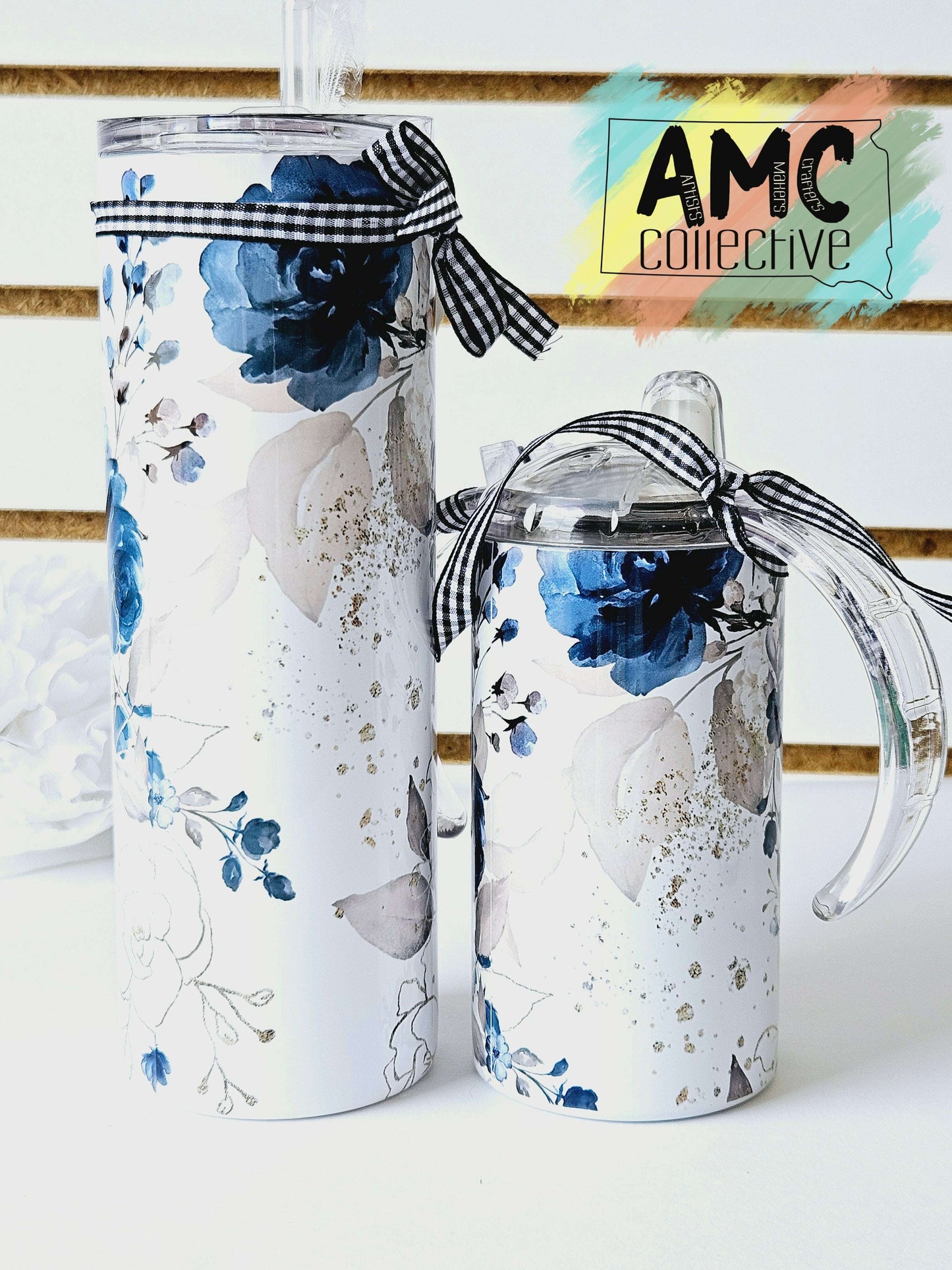 Mama/Mini Blue Floral Tumbler Set