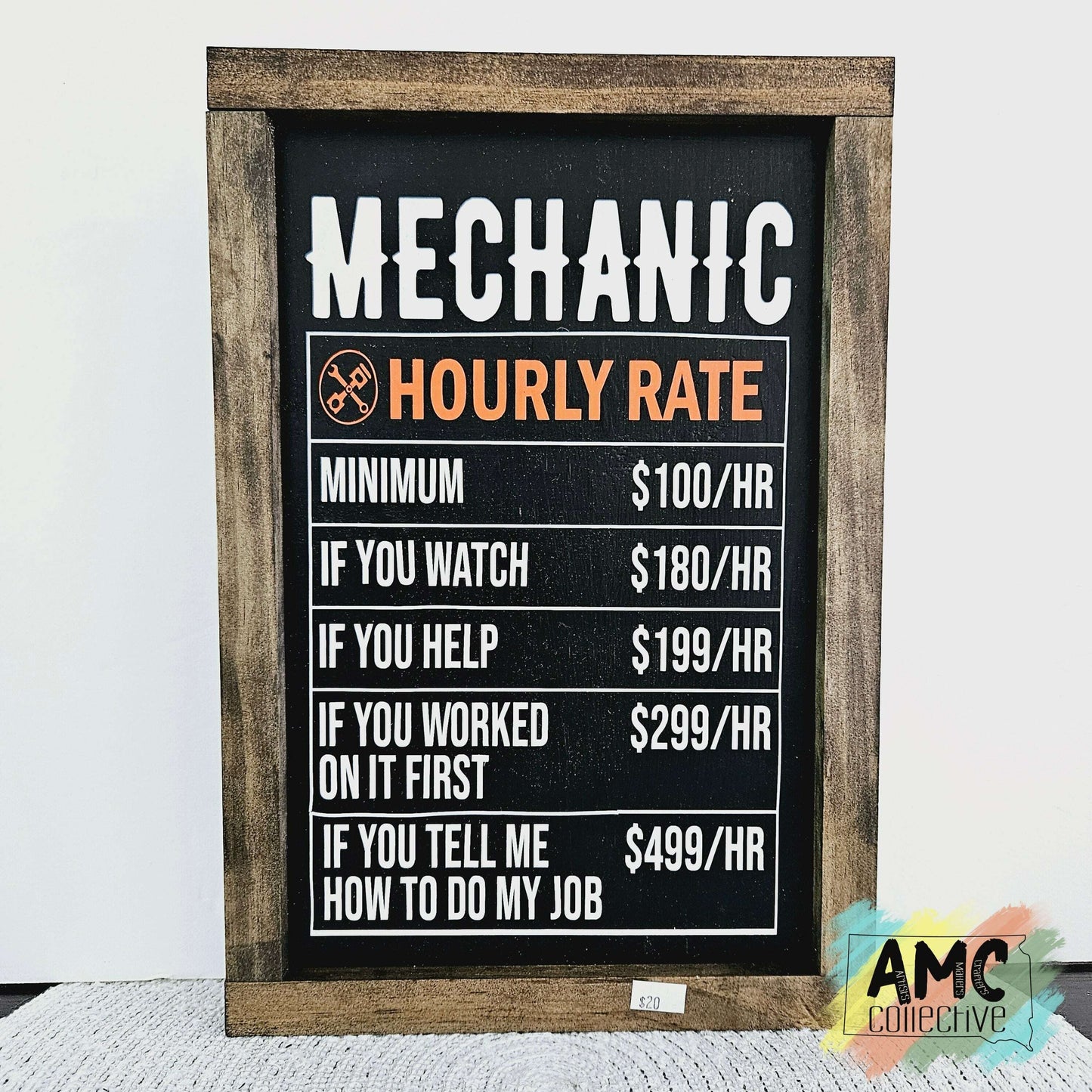 Mechanic Hourly Rate Wood Sign