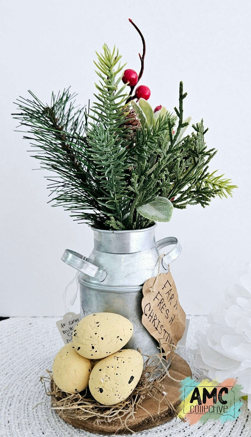 Milk Can With Eggs and Greenery