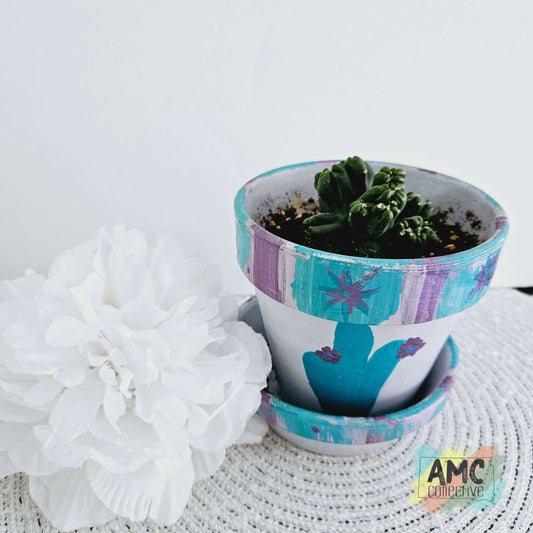 Monster Cactus in Painted Blue/Purple Pot