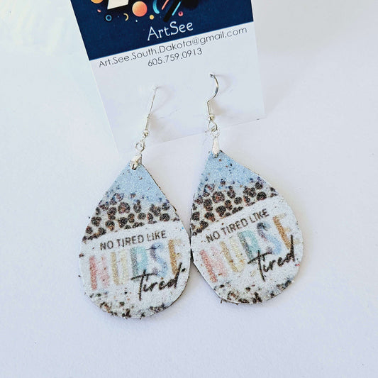 Nurse Tear Drop Glitter Leather Earrings